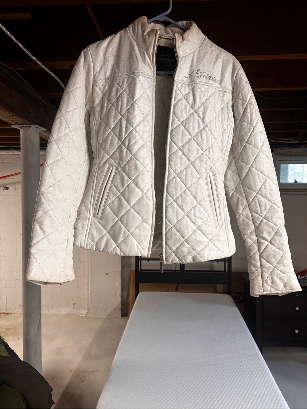 Avirex Cream Quilted Leather Jacket